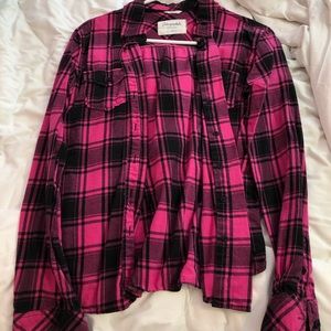 Pink and black plaid button down